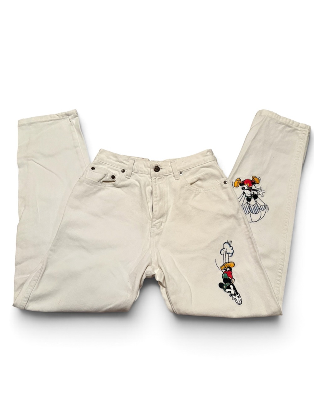 Rare Vintage Mickey and Co Embroidered Denim White Jeans